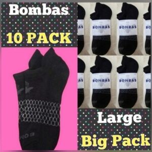 Bombas Ankle Socks Large 10 Pair Unisex Womens & Mens Honeycomb Black/Grey BNWT
